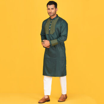 Trendy Embroidery Traditional Green Panjabi