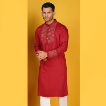 Trendy Embroidery Traditional Red Panjabi